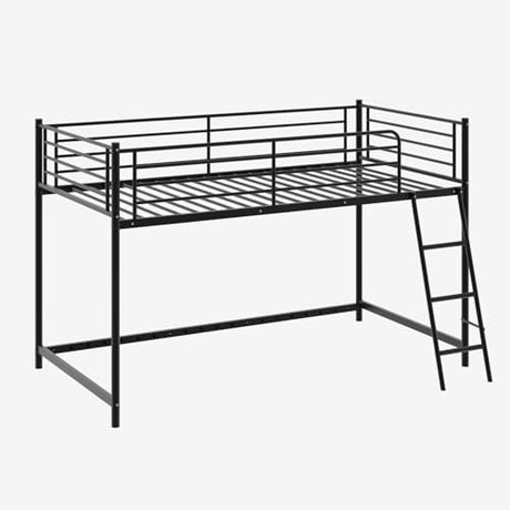 Bonnlo Low Loft Bed Twin Size, Metal Twin Bed Frame with Sloped Ladder & Safety Railings, Minimalist Space-Saving Design for Kids & Teens, Suitable for Bedrooms & Dorms, Mattress Not Included (Black) Bonnlo