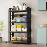 SIREDEEP Rustic Brown 4-Tier Bakers Rack with Power Outlet – Versatile Kitchen Storage and Microwave Stand SIREDEEP