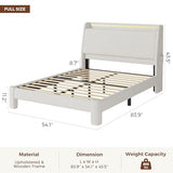 Jocoevol Upholstered Full LED Bed Frame with Hidden Storage Headboard and Charging Station, Corduroy Platform Bed with Wingback, Heavy Duty Wood Slats, No Box Spring Needed, Noise-Free, Beige Jocoevol