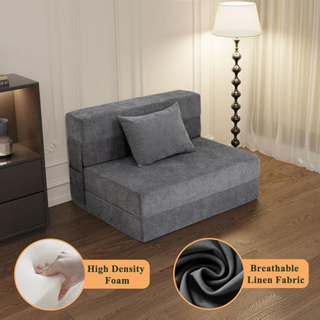 HOMFINE Folding Sofa Bed - Convertible Sleeper Chair with Pillow, Fold Out Couch, Memory Foam Floor Mattress, Futon Couch, Lazy Sofa for Living Room/Dorm/Guest Room/Home Office, Twin, Gray HOMFINE