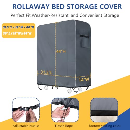 Folding Bed Storage Cover 31.5" × 14" × 44", Waterproof 600D Dustproof Rollaway Bed Protector with Zipper & Handles – Fits Most 31–38" Single Folding Beds, Breathable & Durable, Grey WES