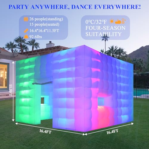 SAYOK Inflatable Party Tent 16.4'x16.4'x11.5' with LED Wall Wash Lights, Night Club Tent for Adults Wedding Birthday Backyard Party Business Events SAYOK