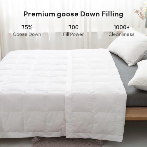 Globon Lightweight Goose Down Comforter King Size, Summer Blanket for Hot Sleepers, Soft Noiseless Shell, Breathable Duvet Insert 106x96 inch White Globon