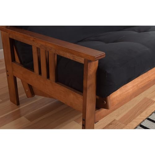 HomeStock Full Size Futon Frame with Mattress - Hardwood Sofa Bed Convertible 79" Linen Cocoa/with Storage Drawers HomeStock