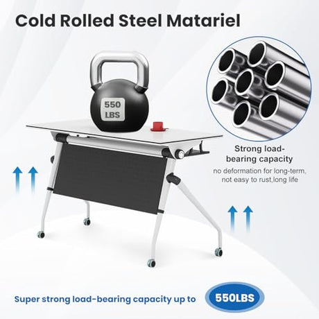 Conference Table,Mobile Conference Room Tables with 360° Wheels,55In Rectanglar Meeting Seminar Table 12 People,Flip Top Mobile Training Table Rolling Meeting Table,Modular Business Tables for Office Relgix