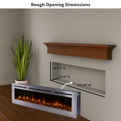 Touchstone Sideline Deluxe -Stainless Steel Smart Electric Fireplace- 60" Wide- Alexa/WiFi-Enabled- in Wall Recessed- 5 Flame Settings- 9 Flame Colors- 1,500W Heater- Log & Crystal Options- 86277 Touchstone