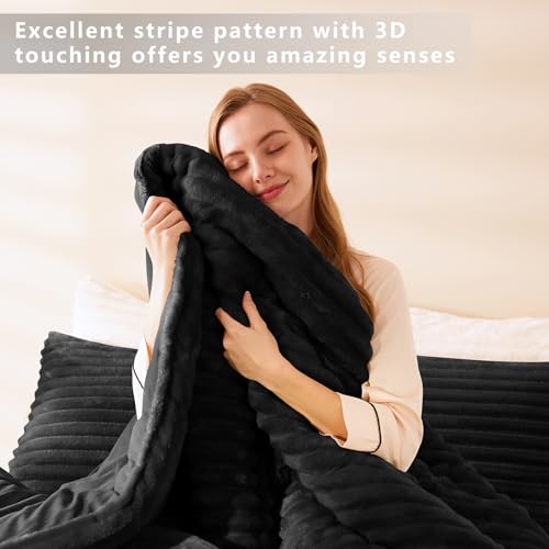 CozyLux Fluffy Full Size Comforter Sets - Super Soft Faux Fur Black Comforter Full Size, Winter Warm Fleece Bedding Set, 3 Pieces Plush Fuzzy Bed Set (1 Shaggy Comforter, 2 Pillowcases) CozyLux