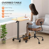 WOTURE Adjustable Overbed Table with Wheels, Bedside Rolling Table, Pneumatic Height Adjustment, Hospital Bed Table on Wheels, Standing Desk, Bedridden & Mobility Needs, Maple WOTURE