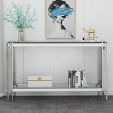 SSLine Modern Luxury Console Table Rectangular Glass Accent Entryway Table for Hallway Living Room, 2-Tier Storage, Silver Stainless Steel Frame Design SSLine
