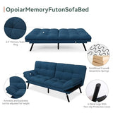 Opoiar Convertible Futon Sofa Bed,71" Memory Foam Futon Couch,Detachable Cushion,Adjustable Backrest & Armrest,Linen Modern Loveseat Sleeper Recliner for Living Room,Office,Apartment,Retro Blue Opoiar