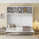 Merax Modern Farmhouse Solid Wood Murphy Bed Chest with Top Cabinets, Tall Wall Platform Bed Space Saving/Wood Slat Support Full,White Merax