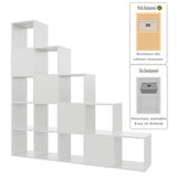 OSCHF Ladder Cube Storage Bookcase - Wooden L-Shaped 5-Tier Corner Shelf, Reversible 15-Cube Organizer for Home & Office, White OSCHF