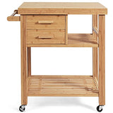 PETSITE Bamboo Kitchen Island Cart, Butcher Block Table on Wheels with Drawers, Shelves, Towel Rack PETSITE