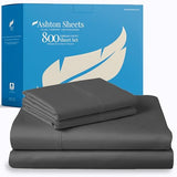 Ashton Sheets 100% Egyptian Cotton Sheets Twin Size - 3 PC 800 High Thread Count Egyptian Cotton Twin Size Bed Sheets Set (Dark Grey), Soft, Cooling, 16" Deep Pocket Sateen Weave Luxury Hotel Bedsheet Ashton Sheets