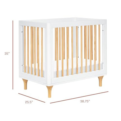 Babyletto Lolly 4-in-1 Convertible Mini Crib and Twin Bed with Toddler Bed Conversion Kit in White and Natural, Greenguard Gold Certified