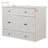 YOPTO Full Size Murphy Bed Chest,Folding Storage Wall Bed with Large Drawers,USB Ports & 2 Three-Prong Outlets,Hidden Cabinet Platform Bed W/Wood Slats Support,for Bedroom,Guest Room,Brushed White YOPTO