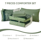 Dinjoy Green King Size Comforter Set,Striped Bed in a Bag King 7 Pieces Soft Microfiber Bedding Comforters Sets Boho Bed Complete Set for Summer All Season Dinjoy