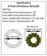 3 Foot (36 inch) LED Christmas Wreath with Prelit Red Bow - 150 LED Lights - Commercial Grade - Indoor Outdoor - ACWreaths ACWreaths