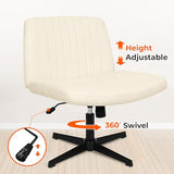 NEO Chair Criss Cross Chair No Wheels Armless Cross Legged Office Desk Wide Comfy Vanity Makeup Chair Adjustable Computer Task for Home Office Fabric (Beige) NEO CHAIR