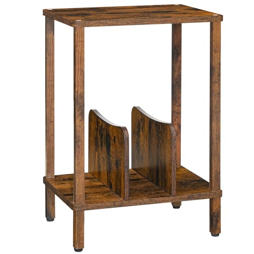 HOOBRO Small End Table, 2-Tier Record Player Stand Vinyl Record Turntable Stand with Storage up to 100 Albums, Small Side Table for Living Room, Bedroom Rustic Brown, FG05RS01 HOOBRO