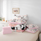 Erosebridal Western Cowgirl Twin Bedding Set for Girls,Pink Floral Milk Cow Print Comforter Set 7 Piece,Cowgirl Boot Hat Bed Set Farmhouse Flower Bed in a Bag with Fitted+Flat Sheet,Pillowcases Erosebridal