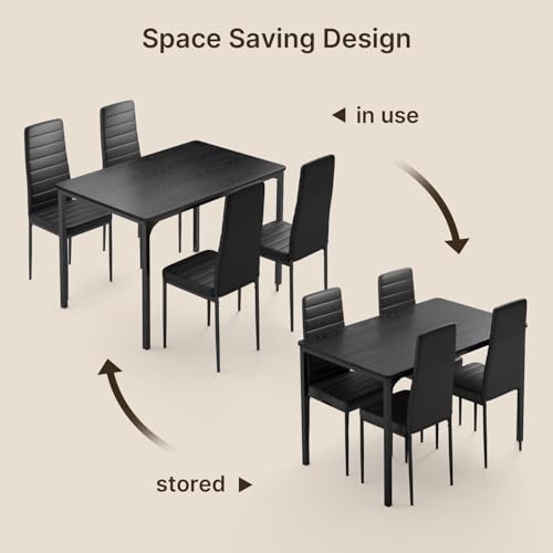 Gizoon Dining Table Set for 4, Kitchen Table Chairs Set of 4, 5 Piece Kitchen Table Set with 4 Upholstered PU Leather Chairs for Dining Room, Living Room, Apartment, Small Space, Black Gizoon