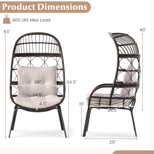 Tangkula Narrow Wicker Egg Chair Outdoor, Patio Rattan Lounge Basket with Seat & Back Cushions, Metal Indoor Outdoor Leisure Sofa Cocoon Chair for Bedroom, Backyard, Balcony, 400 lbs Max Load Tangkula