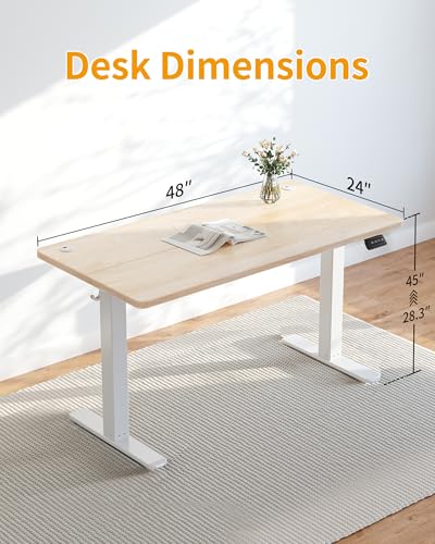 CubiCubi Height Adjustable Electric Standing Desk, 48 x 24 Inches Stand Up Table, Sit Stand Home Office Desk with Splice Board, Maple - WoodArtSupply