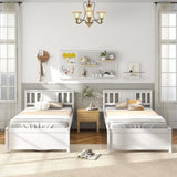 Giantex Wood Twin Bed Frames with Headboard, Mid Century Solid Wood Platform Bed with Wood Slat Support, Single Panel Bed, No Box Spring Needed, Twin Bed Frames for Kids, White Giantex