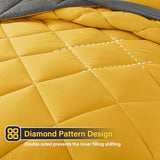 Cosybay Bed in a Bag Full Reversible Comforter Sets 7pcs All Season Down Alternative Bedding Sets Yellow and Grey with Comforter, Pillow Shams, Flat Sheet, Fitted Sheet and Pillowcase Cosybay