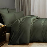 Olive Green Cotton Duvet Cover Set Queen 100% Long-Staple Cotton Sateen Bedding Set, Soft Breathable Smooth Organic Pure Cotton Plain Comforter Cover, Luxury Minimalist Bedroom Decor for All Season YASMENG