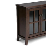 SIMPLIHOME Warm Shaker SOLID WOOD 32 inch Wide Rustic Low Storage Cabinet in Tobacco Brown, with 2 Adjustable Shelves, Tempered Glass Door SIMPLIHOME