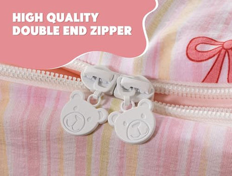 Meeting Story 3pcs Kids Comforter Set Twin Zipper Bedding Set for Girls,Bow Bedding Set Princess Comforter Set for Kid,All in one Zipper Bedding（Lightpink,Twin） Meeting Story