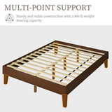 Yaheetech Queen Bed Frame Natural Solid Wood Platform Bed with Wooden Slats Support, 7.3-inch Underbed Space for Storage, Noise-Free Design, Easy Assembly, Dark Walnut Finish Yaheetech