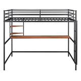 Bellemave Full Size Loft Bed with Desk and 2 Shelves, Metal Full loft bedframe with Storage Shelves, Black Bellemave