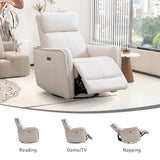 Bonzy Home Power Swivel Rocker Recliner Chair with USB Port, Wide Seat, Head & Lumbar Support, Upholstered Glider Chair for Living Room, Nursery, Bedroom, Cream White