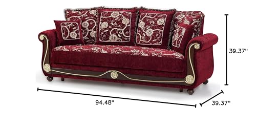Ottomanson Sweet Home Stores 94" Convertible Sofa Bed with Storage, Firm, Fabric, 3 Seater, Upholstered Sleeper Sofa Couch, Futon for Living Room, Burgundy Ottomanson
