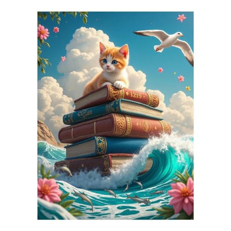GVYGVY Diamond Art Kits for Adults - Cat Ocean Storybook Adventure DIY Frameless Diamond Painting Kits for Adults Beginner, 12x16 in Diamond Painting Kit for Home Wall Decor GVYGVY