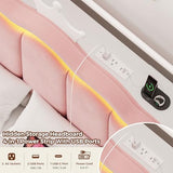 Full Velvet Upholstered LED Canopy Bed Frame with 2 Storage Drawers and Charging Station, Crown Headboard with Bookshelf, Two-Use Princess Platform Bed with 4 Removable Posts,Metal Slats Support-Pink Jocoevol