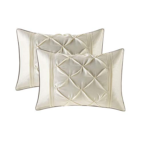 Madison Park Essentials Room in a Bag Faux Silk Comforter Set - Luxe Diamond Tufting All Season Bedding, Matching Curtains, Decorative Pillows, Ivory King(104"x92") 24 Piece Madison Park