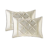 Madison Park Essentials Room in a Bag Faux Silk Comforter Set - Luxe Diamond Tufting All Season Bedding, Matching Curtains, Decorative Pillows, Ivory King(104"x92") 24 Piece Madison Park