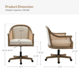 TINA'S HOME Rattan Desk Chair, Upholstered Home Office Chair with Armrest, Adjustable Swivel Rolling Height Computer Task Chair for Living Room Bedroom Study Room, Ivory TINA'S HOME