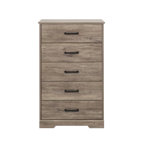 Prepac Dresser for Bedroom, Chest 5 Drawers, 18.5" D x 27.5" W x 43.5" H, Rustic Brown - WoodArtSupply