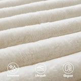 Madison Park Jasmine King Comforter Set, Luxurious Reversible Faux Fur Plush Ribbed Velvet Bedding, Fuzzy Thick Warm Winter Comforter, Super Soft Fluffy 3-Piece Set Ivory Madison Park
