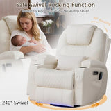Dual Motor Power Swivel Rocker Recliner Chair with Heat and Massage,Electric Glider Rocking Chairs for Nursery,Theater Seating with LED Lights, USB A/USB C Ports for Living Room (1, Beige)