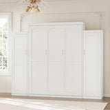 Ball & Cast Queen Size Murphy Bed W/ 2 Wardrobe & Storage Shelf,Horizontal Wall Bed W/Top Display Shelf,Space-Saving Murphy Bed Cabinet for Home Office,Apartment,Guest Room,White Ball & Cast