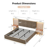Olodumare Luxury Modern Bed Frame with Velvet Headboard, 2 LED Lights & Floating Nightstands, King, Coffee | Sturdy Wood & Metal Platform Bed, No Box Spring Needed Olodumare
