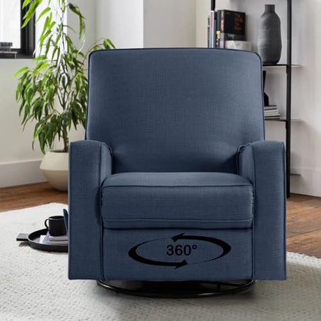 Harkawon Swivel Rocker Recliner Chair, Glider Rocker Recliner, Rocking Chairs Nursery, Fabric Chair with High Back, Deep Seat, for Living Room, Bedroom, Blue Harkawon