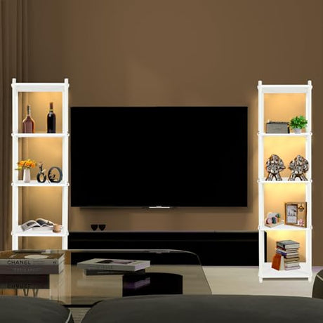 5 Tier Corner Shelf with LED Light, 57.7" Tall Corner Stand Shelves Modern Home Decor Display Floor Lamps, Corner Furniture Open Bookshelf for Bedroom, Office, Living Rooms, White Bloddream