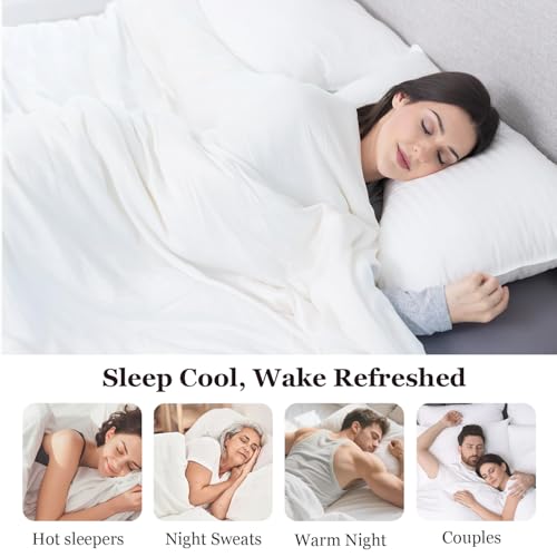 Globon Cooling Comforter Oversized King,Lightweight Summer Comforter for Hot Sleepers,Ultra Soft Bamboo Viscose Fabric, Breathable & Moisture Wicking,Soy Fiber Blend Fill, White Globon